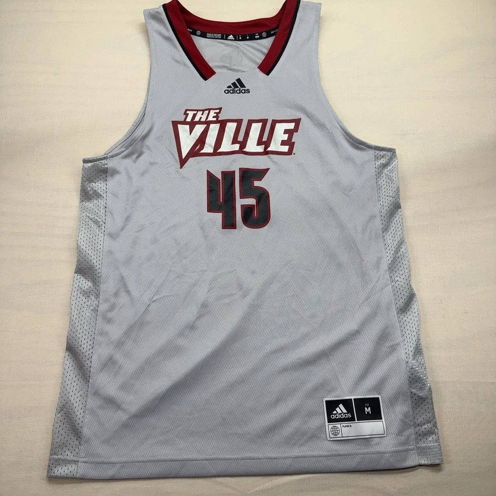Adidas Louisville Cardinals The Ville #45 Jersey Mens M Gray HG2886 Basketball
